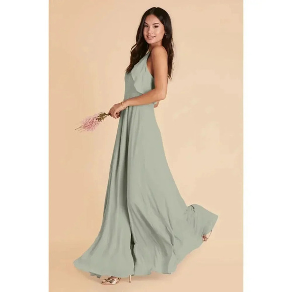 NEW Birdy Grey Jules Chiffon Bridesmaid Maxi Dress Ruffle Halter Neck Sage XL - Picture 4 of 10